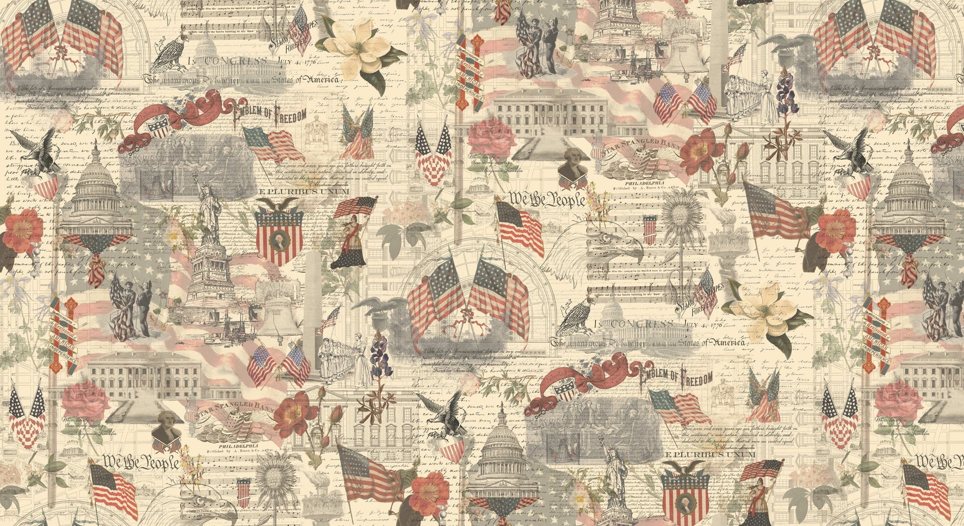 Americana in Multi quilting fabric, part of the 3 Sisters Patriotic fabric collection by 3 Sisters (SKU: 44372 11)