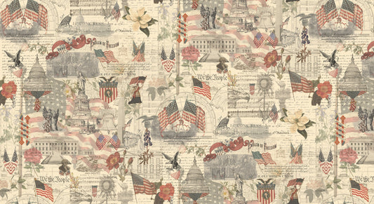 Americana in Multi quilting fabric, part of the 3 Sisters Patriotic fabric collection by 3 Sisters (SKU: 44372 11)