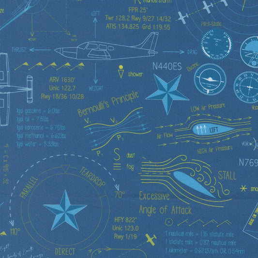 A closeup shot of the quilting fabric pattern called Ground School, designed by Sariditty, in the harbor colorway. The SKU is 45061 17.