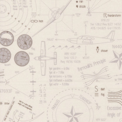 A closeup shot of the quilting fabric pattern called Ground School, designed by Sariditty, in the smoke colorway. The SKU is 45061 21.