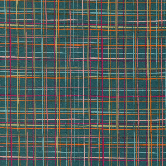 Cotton quilting fabric pattern called 'Lattice Lines in Deep Sea'. Part of the 'Things Above' fabric collection. Designed by Fancy That Design House for fabric company MODA. SKU: 45615 26. 44-45 inch width.