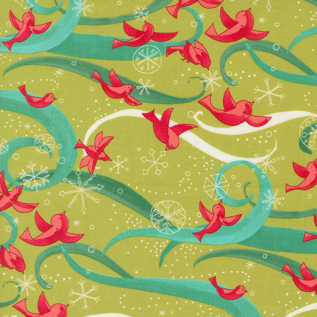 PREORDER - Winterly - Birds With Ribbons in Chartreuse - 48761 12 - Half Yard