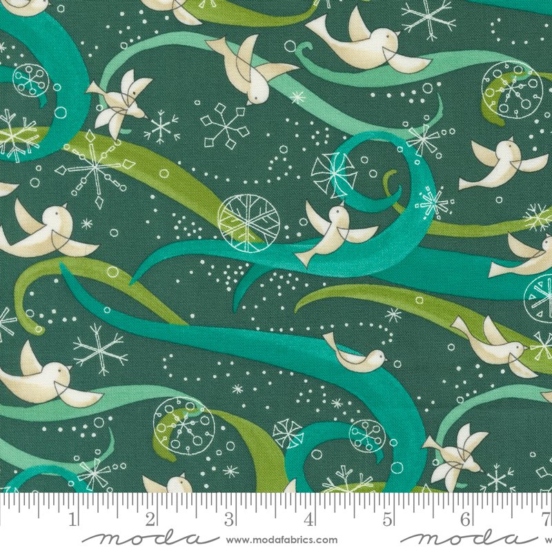 Winterly - Birds with Ribbons in Spruce - Robin Pickens - 48761 18 - Half Yard