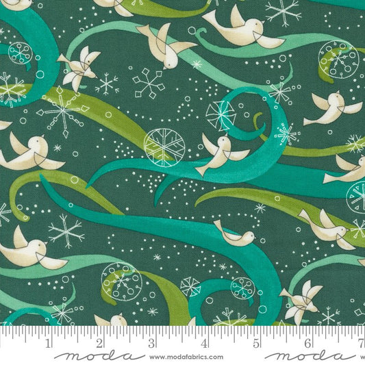Winterly - Birds with Ribbons in Spruce - Robin Pickens - 48761 18 - Half Yard