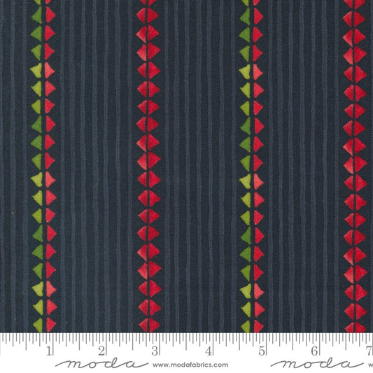 Cotton quilting fabric pattern called 'Christmas Ribbon in Soft Black'. Part of the 'Winterly' fabric collection. Designed by Robin Pickens for fabric company Moda. SKU: 48763 19. 44-45 inch width.