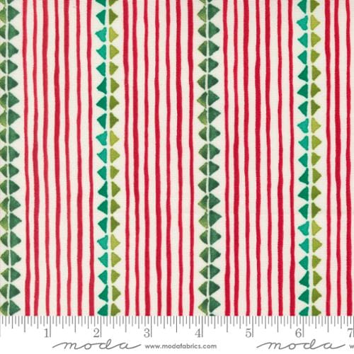 Cotton quilting fabric pattern called 'Christmas Ribbon in Cream'. Part of the 'Winterly' fabric collection. Designed by Robin Pickens for fabric company Moda. SKU: 48763 11. 44-45 inch width.