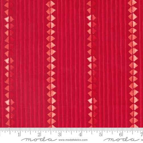 Cotton quilting fabric pattern called 'Christmas Ribbon in Crimson'. Part of the 'Winterly' fabric collection. Designed by Robin Pickens for fabric company Moda. SKU: 48763 15. 44-45 inch width.