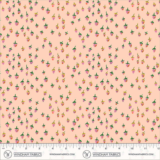 Field Strawberries in Blush quilting fabric, part of the Heather Ross Favorites fabric collection by Heather Ross (SKU: 50899D-2)