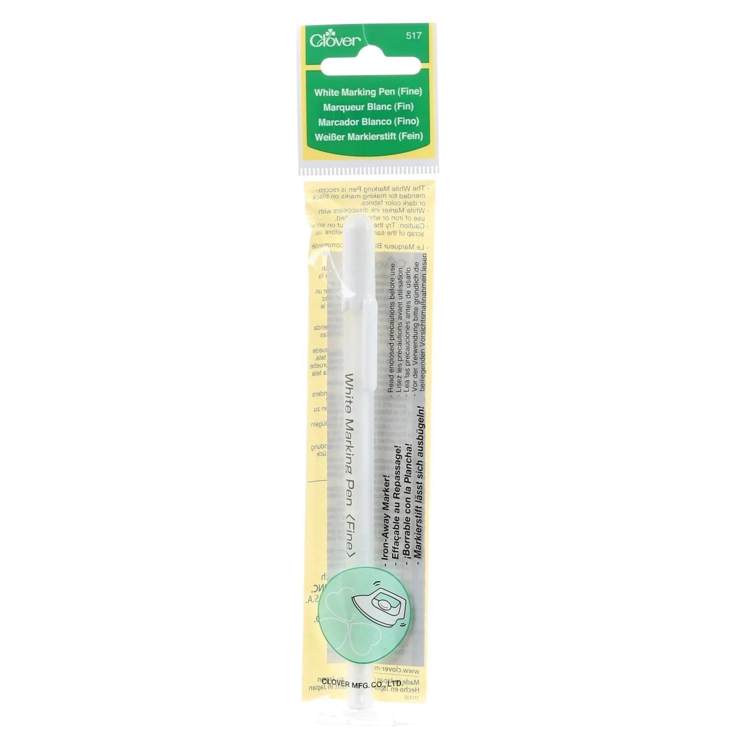 Clover Water Soluble or Iron Off Marking Pen White - 517CV