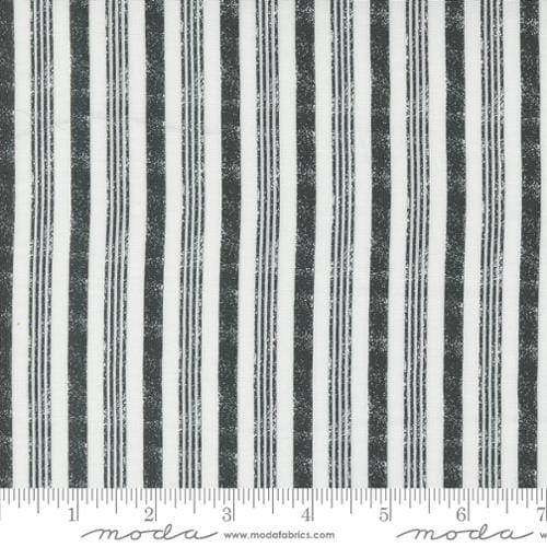 Cotton quilting fabric pattern called 'Boougie Stripe in Ghost Midnight'. Part of the 'Hey Boo' fabric collection. Designed by Lella Boutique for fabric company Moda. SKU: 1210720. 44-45 inch width.