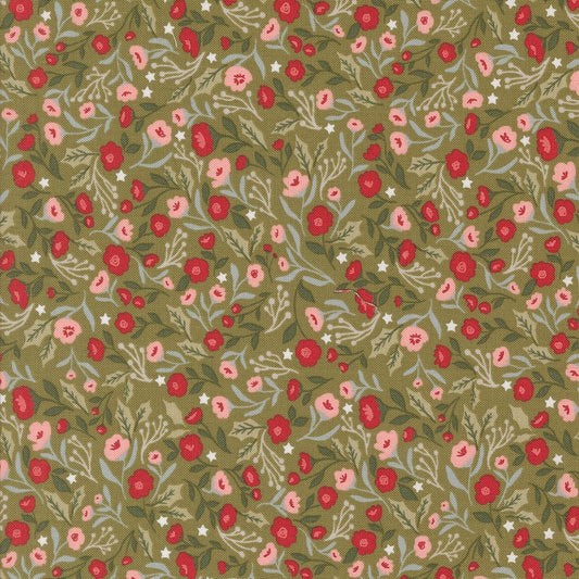 Christmas Posies in Sage - Berry & Pine by Lella Boutique - Half Yard Fabric