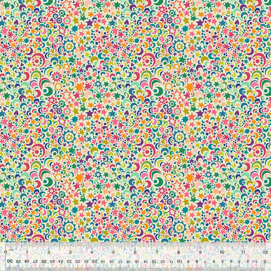 Cotton quilting fabric pattern called 'Day'. Part of the 'Celeste' fabric collection. Designed by Sally Kelly for fabric company Windham Fabrics. SKU: 53383-4. 44-45 inch width.