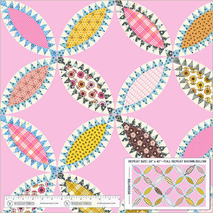 Tobacco Leaf Cheater in Light Pink quilting fabric, part of the Made Easy fabric collection by Denyse Schmidt (SKU: 53640D-1)