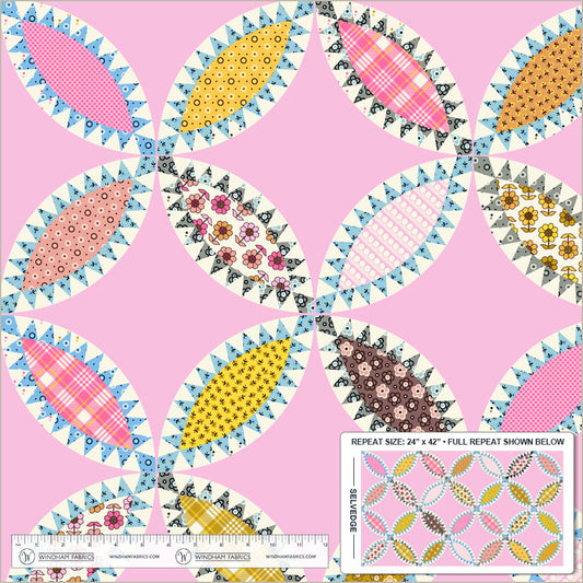 Tobacco Leaf Cheater in Light Pink quilting fabric, part of the Made Easy fabric collection by Denyse Schmidt (SKU: 53640D-1)