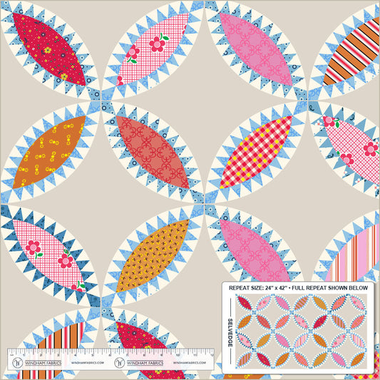 Tobacco Leaf Cheater in Pearl quilting fabric, part of the Made Easy fabric collection by Denyse Schmidt (SKU: 53640D-2)