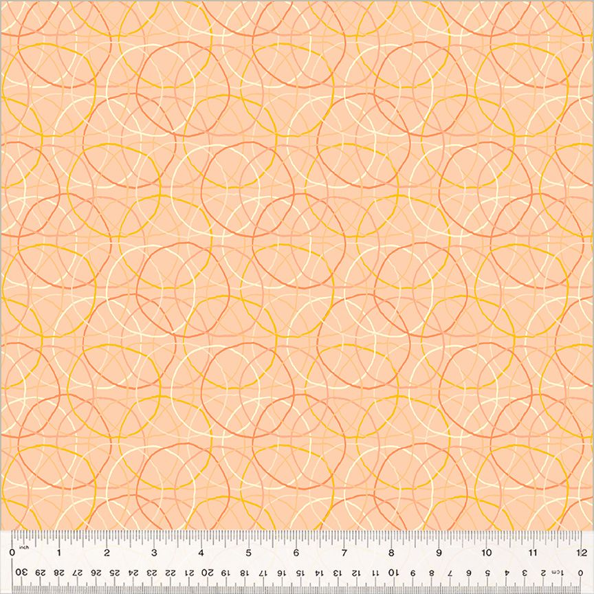 High Density Cotton quilting fabric pattern called 'Hoolahoop in Peach'. Part of the 'Summersault' fabric collection. Designed by Tamara Kate for the Windham Fabrics fabric company. SKU: 53760-11. 44-45 inch width.