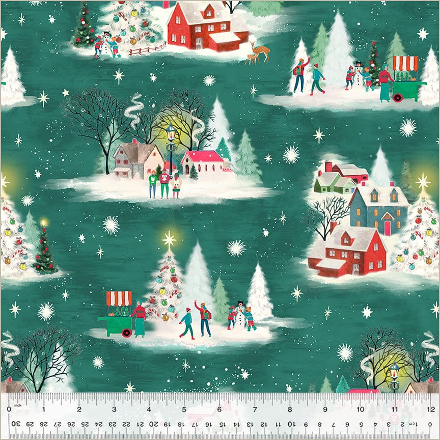Home for the Holidays in Night quilting fabric, part of the Christmas Village fabric collection by Whistler Studios (SKU: 53903-1)