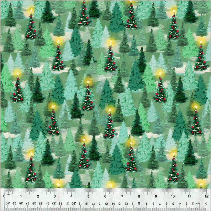 Winter Forest in Pine quilting fabric, part of the Christmas Village fabric collection by Whistler Studios (SKU: 53905-3)