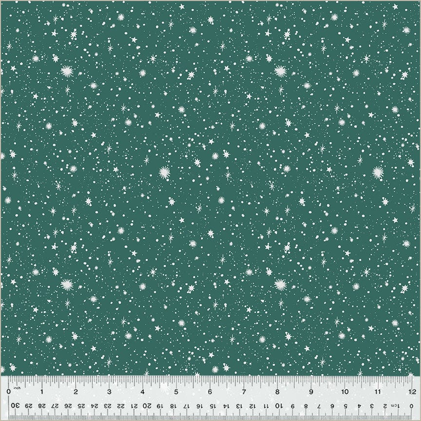 Stars and Snowflakes in Night quilting fabric, part of the Christmas Village fabric collection by Whistler Studios (SKU: 53907-1)
