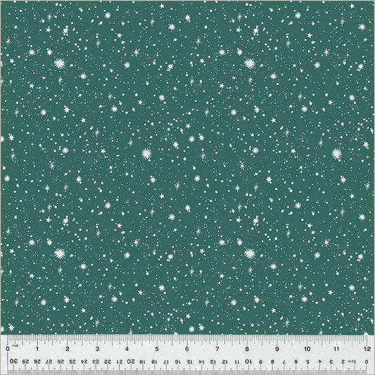 Stars and Snowflakes in Night quilting fabric, part of the Christmas Village fabric collection by Whistler Studios (SKU: 53907-1)