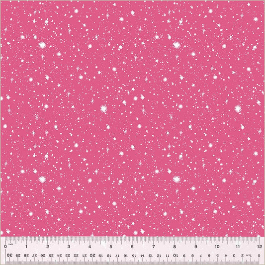Stars and Snowflakes in Pink quilting fabric, part of the Christmas Village fabric collection by Whistler Studios (SKU: 53907-5)