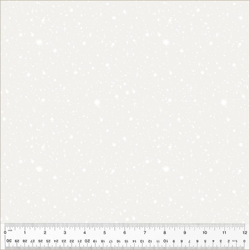 Stars and Snowflakes in White on White quilting fabric, part of the Christmas Village fabric collection by Whistler Studios (SKU: 53907-6)