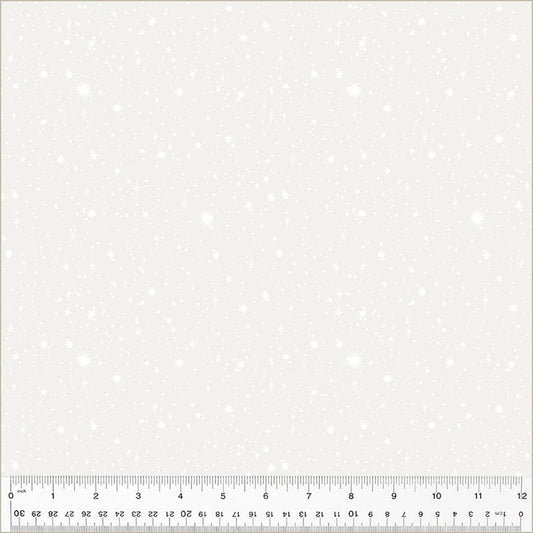 Stars and Snowflakes in White on White quilting fabric, part of the Christmas Village fabric collection by Whistler Studios (SKU: 53907-6)