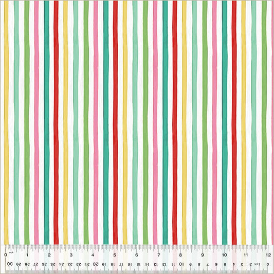 Festive Stripe in Multi quilting fabric, part of the Christmas Village fabric collection by Whistler Studios (SKU: 53909-8)
