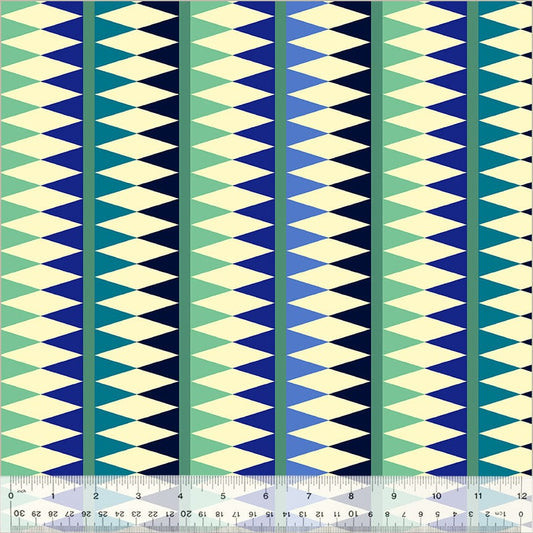 Cotton quilting fabric pattern called 'Trove in Vanilla Custard'. Part of the 'Kaleidoscope' fabric collection. Designed by Annabel Wrigley for fabric company Windham Fabrics. SKU: 54119D-9. 44-45 inch width.