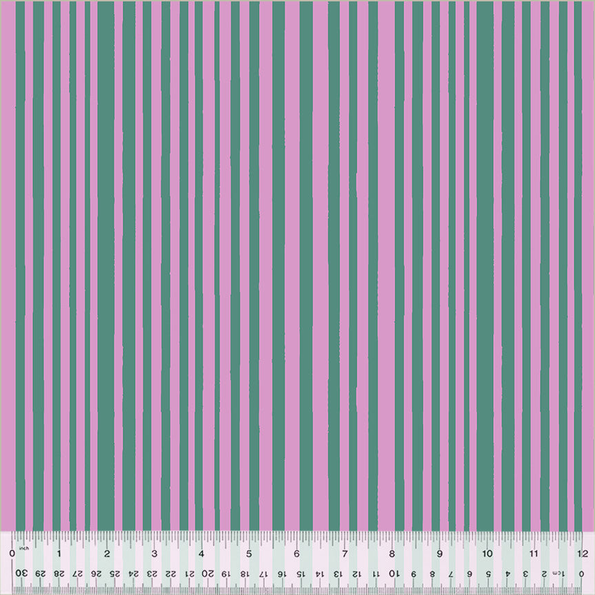 Cotton quilting fabric pattern called 'Mini Stripe in Agave/Unicorn'. Part of the 'Kaleidoscope' fabric collection. Designed by Annabel Wrigley for fabric company Windham Fabrics. SKU: 54121D-2. 44-45 inch width.