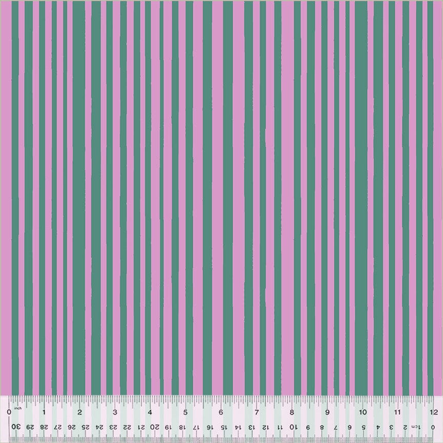 Cotton quilting fabric pattern called 'Mini Stripe in Agave/Unicorn'. Part of the 'Kaleidoscope' fabric collection. Designed by Annabel Wrigley for fabric company Windham Fabrics. SKU: 54121D-2. 44-45 inch width.