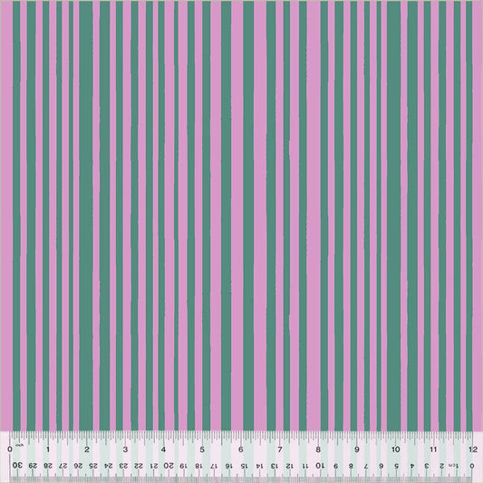 Cotton quilting fabric pattern called 'Mini Stripe in Agave/Unicorn'. Part of the 'Kaleidoscope' fabric collection. Designed by Annabel Wrigley for fabric company Windham Fabrics. SKU: 54121D-2. 44-45 inch width.