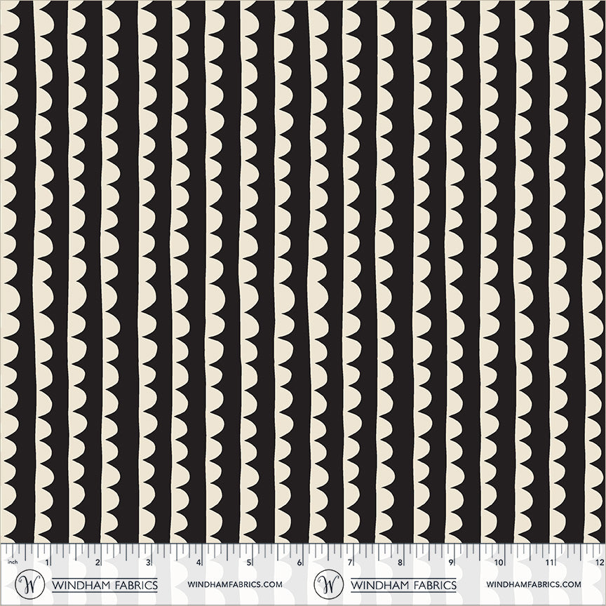 Scallop in Black quilting fabric, part of the Electric Rainbow fabric collection by Deborah Fisher (SKU: 54130A-12)