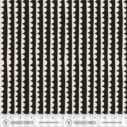 Scallop in Black quilting fabric, part of the Electric Rainbow fabric collection by Deborah Fisher (SKU: 54130A-12)