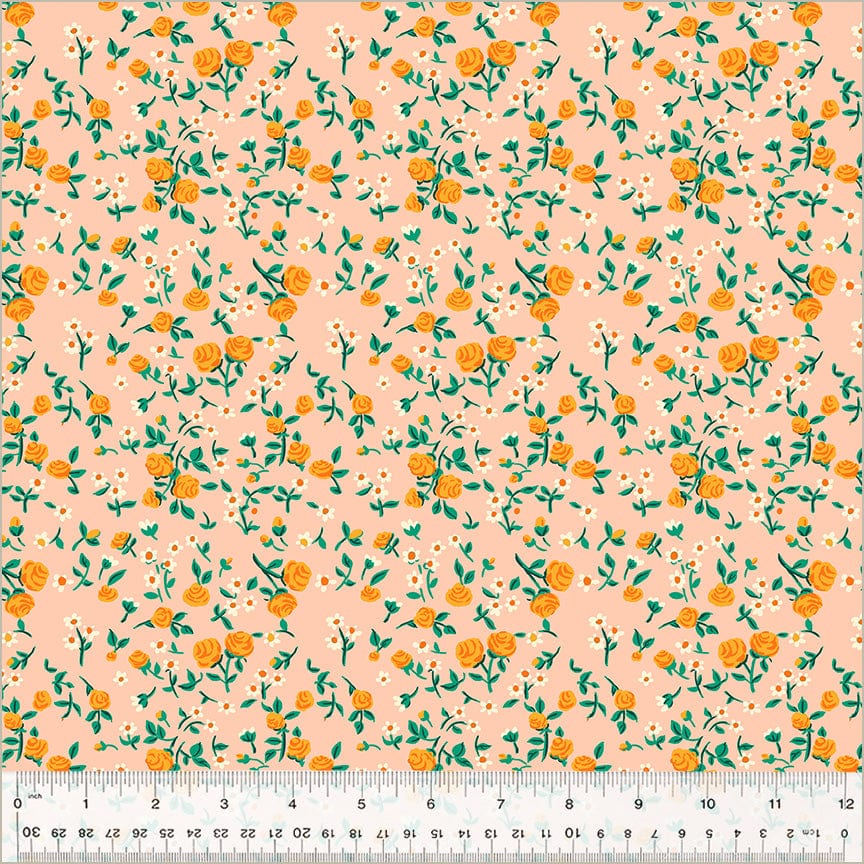 Cotton quilting fabric pattern called 'Mousy Floral in Blush'. Part of the 'Heather Ross By Hand' fabric collection. Designed by Heather Ross for fabric company Windham Fabrics. SKU: 54255D-6. 44-45 inch width.