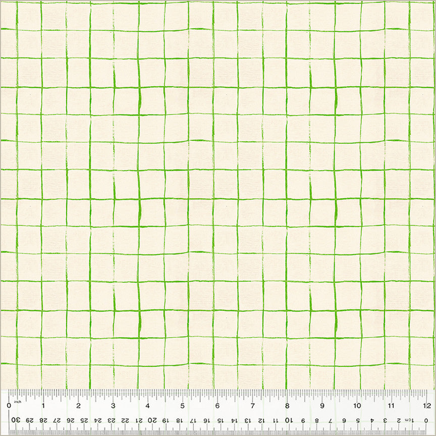 Cotton quilting fabric pattern called 'Drawn Plaid in Cotton'. Part of the 'Heather Ross By Hand' fabric collection. Designed by Heather Ross for fabric company Windham Fabrics. SKU: 54260D-11. 44-45 inch width.