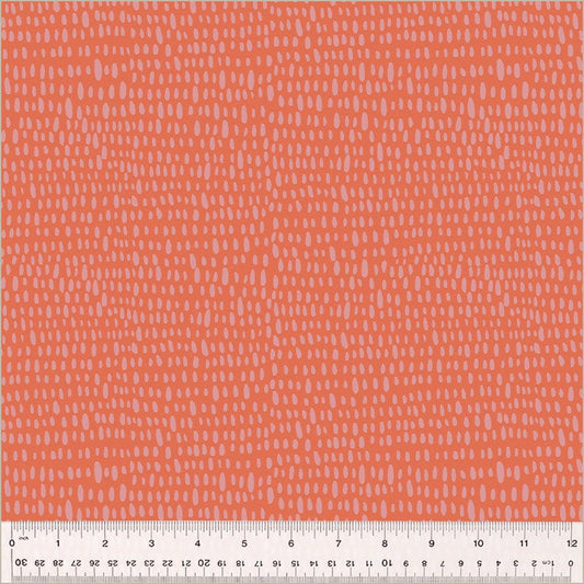 Cotton quilting fabric pattern called 'Rainfall in Coral'. Part of the 'Moonlit' fabric collection. Designed by Jennifer Moore / Monaluna for fabric company Windham Fabrics. SKU: 54287-6. 44-45 inch width.