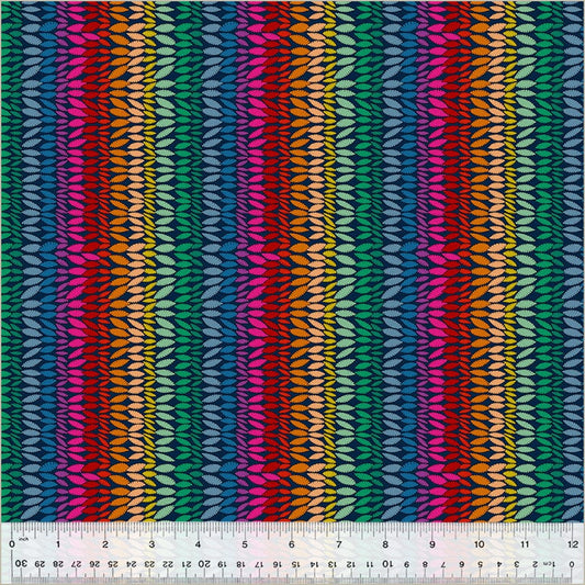 Cotton quilting fabric pattern called 'Razzle in Rainbow'. Part of the 'Twilight' fabric collection. Designed by Sally Kelly for fabric company Windham Fabrics. SKU: 54302D-3. 44-45 inch width.
