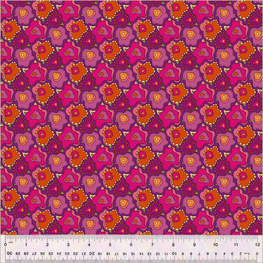 Cotton quilting fabric pattern called 'Pop in Magenta'. Part of the 'Twilight' fabric collection. Designed by Sally Kelly for fabric company Windham Fabrics. SKU: 54303D-4. 44-45 inch width.