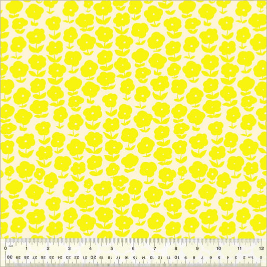 High Density Cotton quilting fabric pattern called 'Puffy Daisy in Vanilla Custard'. Part of the 'Ruby and Bee Blenders' fabric collection. Designed by Heather Ross for the Windham Fabrics fabric company. SKU: 54413-5. 44-45 inch width.