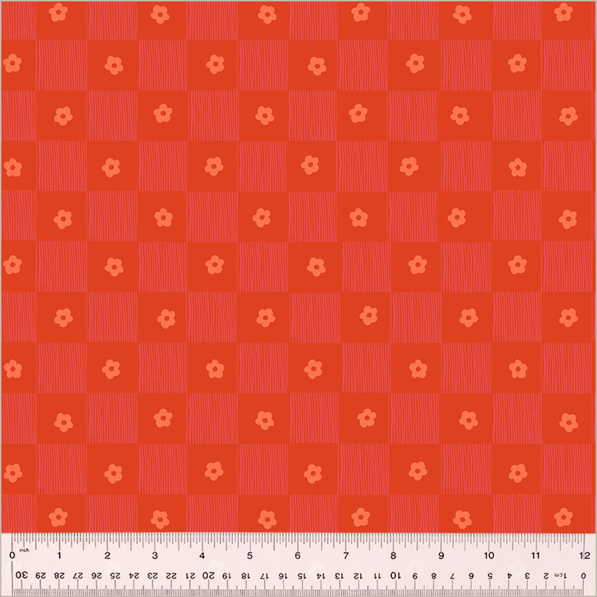 High Density Cotton quilting fabric pattern called 'Footpath in Rose'. Part of the 'Ruby and Bee Blenders' fabric collection. Designed by Heather Ross for the Windham Fabrics fabric company. SKU: 54414-13. 44-45 inch width.