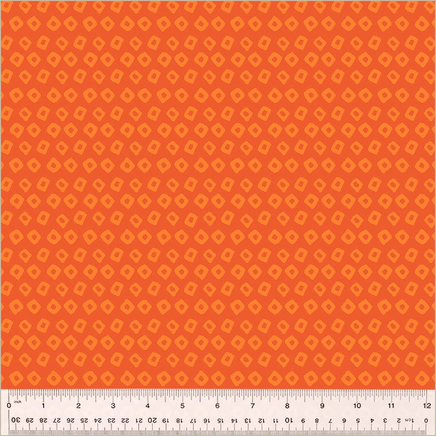 High Density Cotton quilting fabric pattern called 'Shibori in Mandarin/Marigold'. Part of the 'Ruby and Bee Blenders' fabric collection. Designed by Heather Ross for the Windham Fabrics fabric company. SKU: 54415-14. 44-45 inch width.