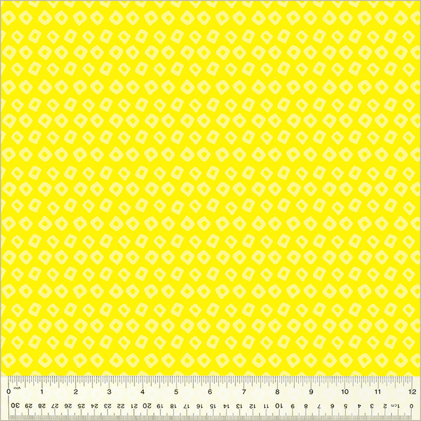 High Density Cotton quilting fabric pattern called 'Shibori in Meyer/Daffodil'. Part of the 'Ruby and Bee Blenders' fabric collection. Designed by Heather Ross for the Windham Fabrics fabric company. SKU: 54415-15. 44-45 inch width.