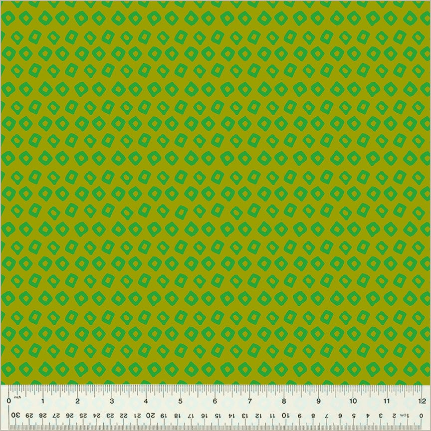 High Density Cotton quilting fabric pattern called 'Shibori in Avocado/Agave'. Part of the 'Ruby and Bee Blenders' fabric collection. Designed by Heather Ross for the Windham Fabrics fabric company. SKU: 54415-17. 44-45 inch width.