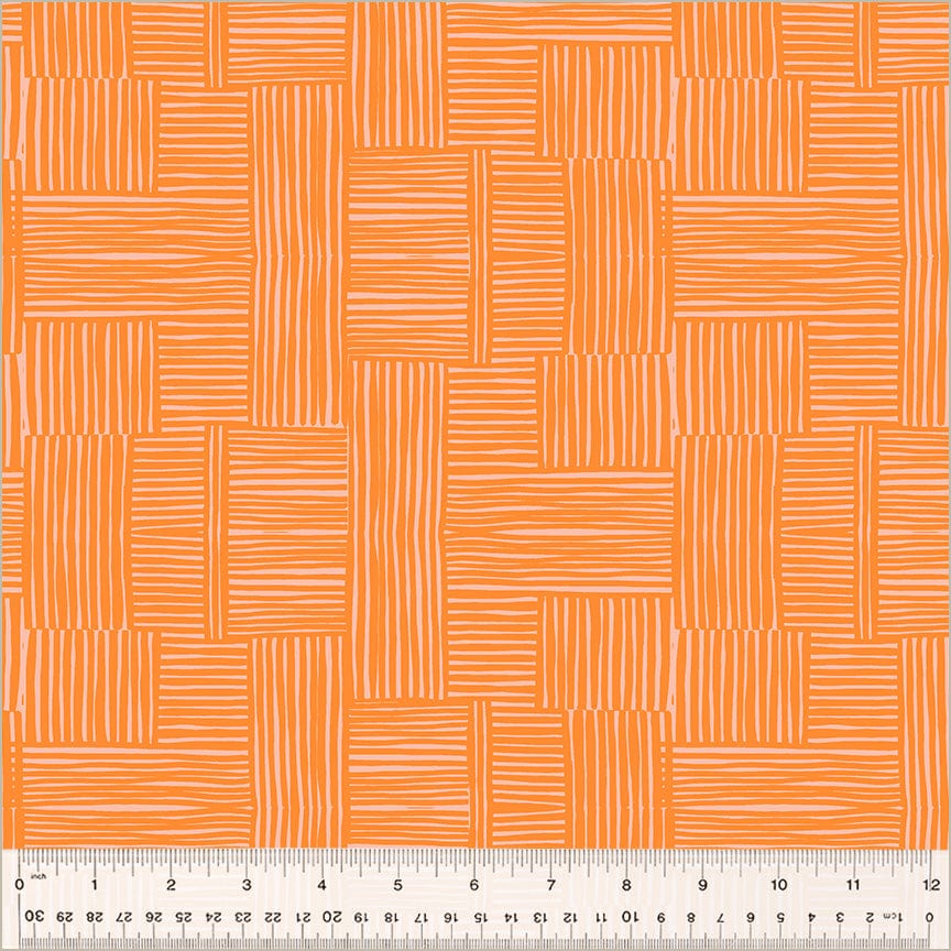 High Density Cotton quilting fabric pattern called 'Woven in Creamsicle/Blush'. Part of the 'Ruby and Bee Blenders' fabric collection. Designed by Heather Ross for the Windham Fabrics fabric company. SKU: 54416-26. 44-45 inch width.