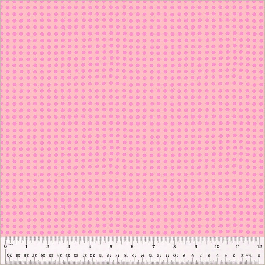 High Density Cotton quilting fabric pattern called 'Dots in Vervain/Posy'. Part of the 'Ruby and Bee Blenders' fabric collection. Designed by Heather Ross for the Windham Fabrics fabric company. SKU: 54417-33. 44-45 inch width.