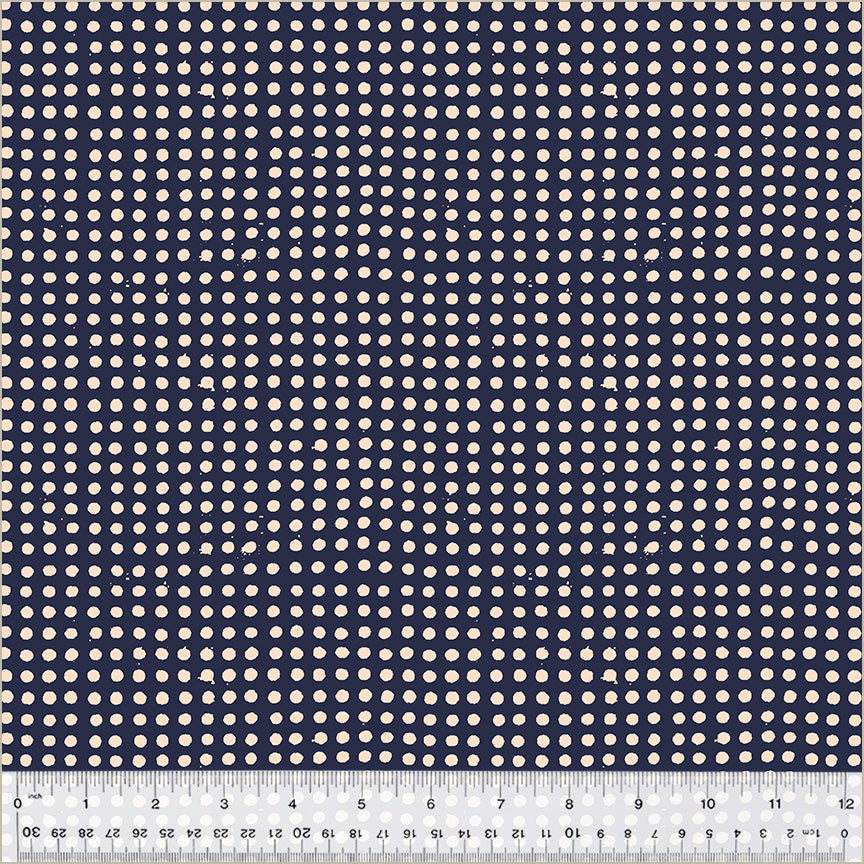 High Density Cotton quilting fabric pattern called 'Dots in Night Sky/Blush'. Part of the 'Ruby and Bee Blenders' fabric collection. Designed by Heather Ross for the Windham Fabrics fabric company. SKU: 54417-34. 44-45 inch width.