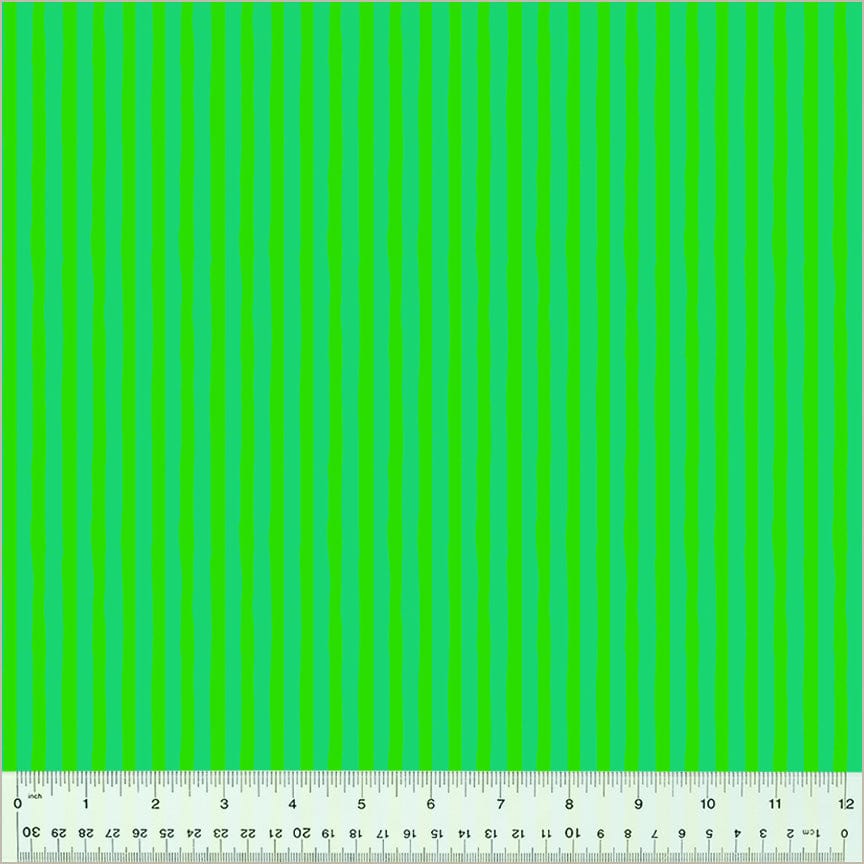 High Density Cotton quilting fabric pattern called 'Drawn Stripe in Pasture/Agave'. Part of the 'Ruby and Bee Blenders' fabric collection. Designed by Heather Ross for the Windham Fabrics fabric company. SKU: 54418-39. 44-45 inch width.