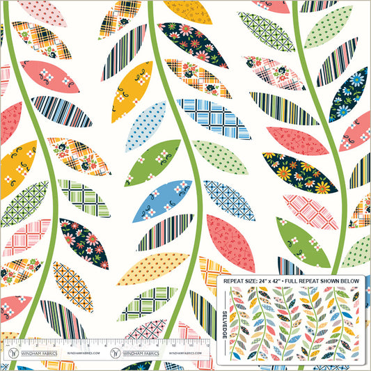 Leafy Vine Cheater in Ivory quilting fabric, part of the Made Easy fabric collection by Denyse Schmidt (SKU: 54464D-1)