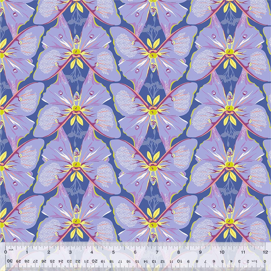 A closeup shot of the quilting fabric pattern called Luna, designed by Tamara Kate, in the periwinkle colorway. The SKU is 54653-6.